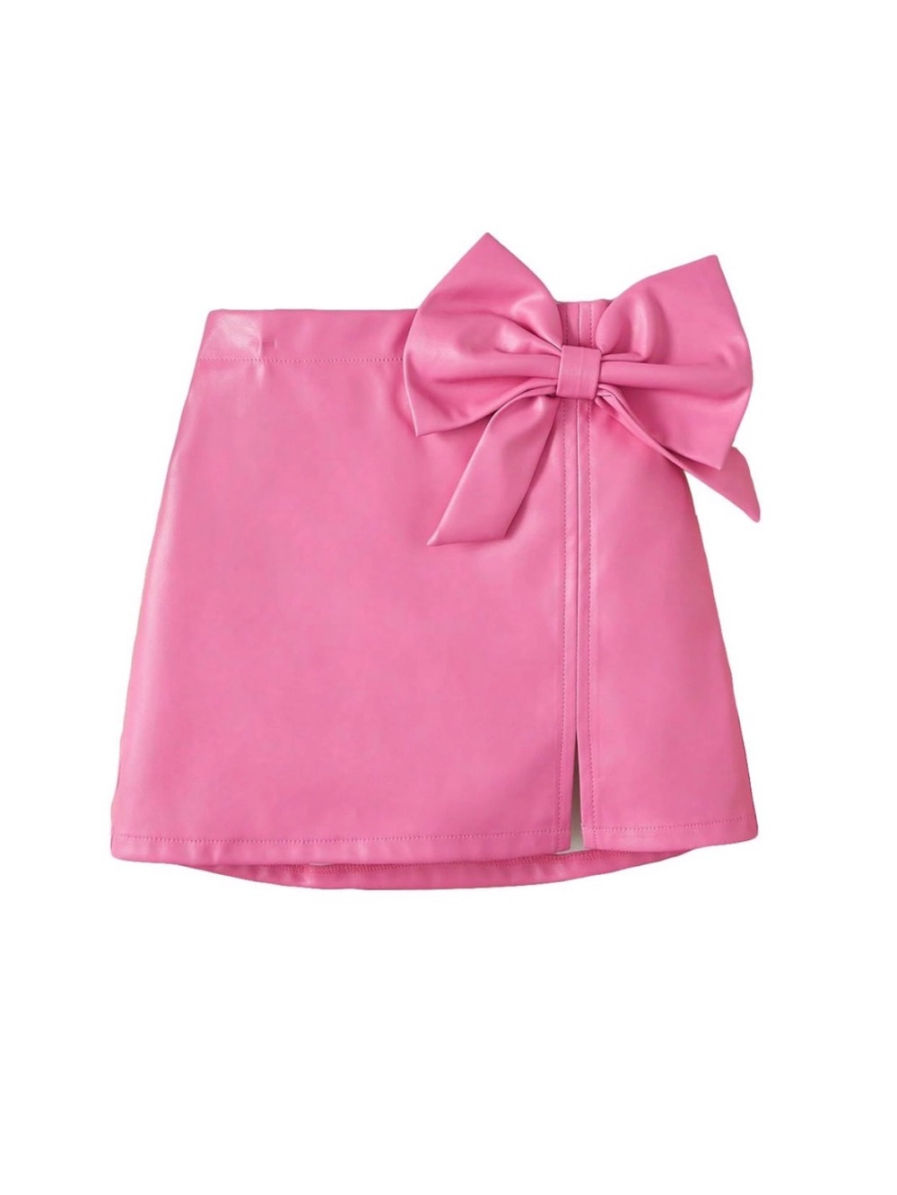 Girls Pink PU Leather Skirt with Bow Front, Size 9